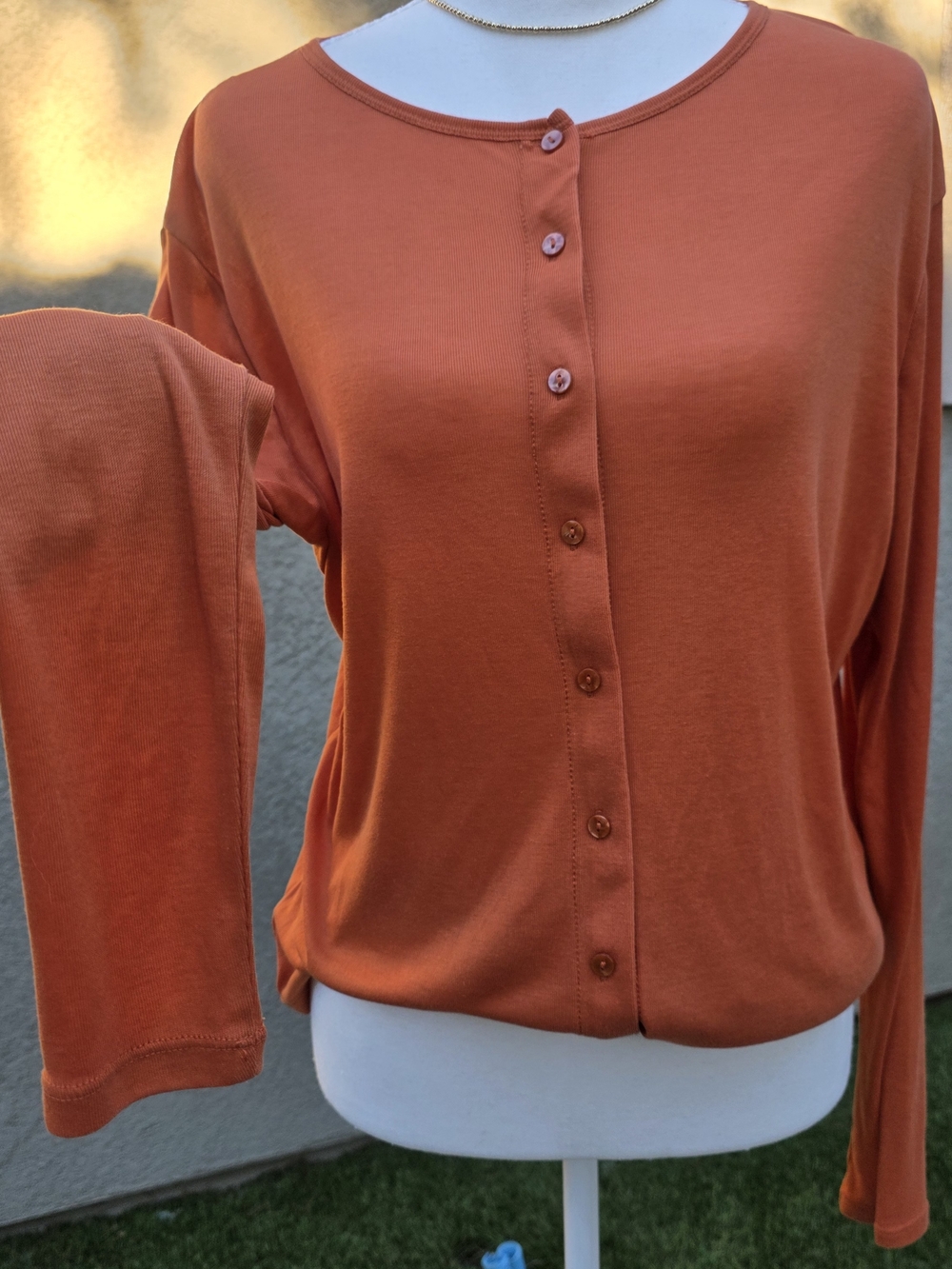 H&M Brick Orange Long Sleeve Button-Front Top